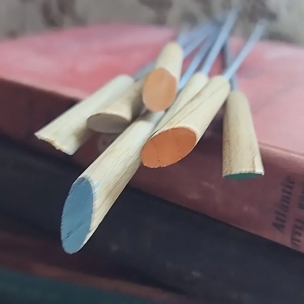 Vintage Mid Century Modern Wooden & Metal Fondue Forks